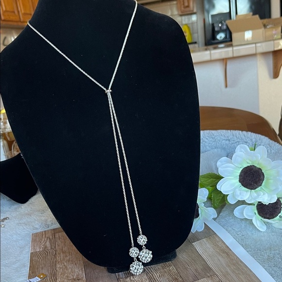 Charter Club Silver Necklace with Crystal Drops - Picture 1 of 5